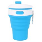 لیوان سفری مدل سیلیکونی تاشو گنجایش 0.355 لیتر آبی نمای بیرونی