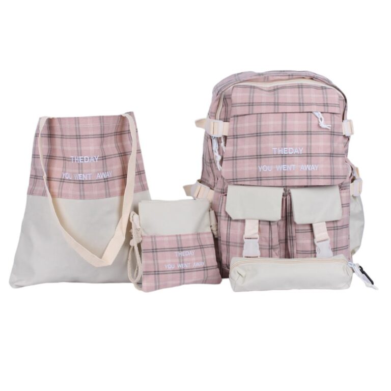 همه تکه های کوله پشتی طرح Burberry ست چهار تکه کد 958 صورتی
