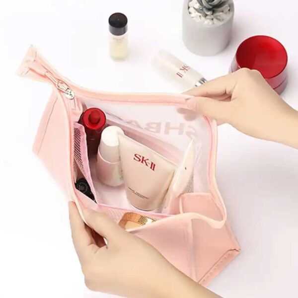 کیف لوازم آرایشی WASH BAG رنگ صورتی نمای باز شده