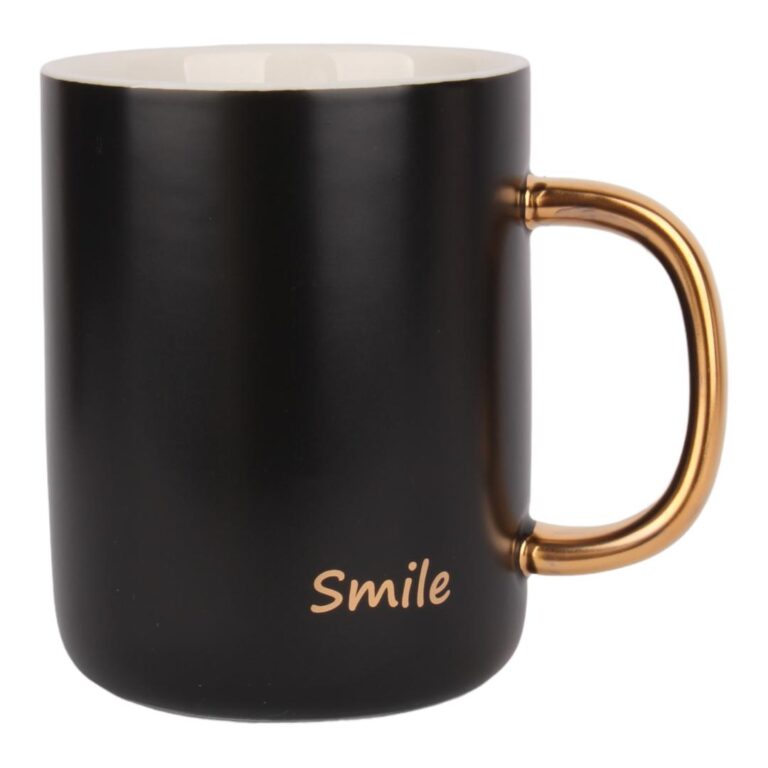 ماگ مینیمال دسته طلایی smile نمای رو به رو