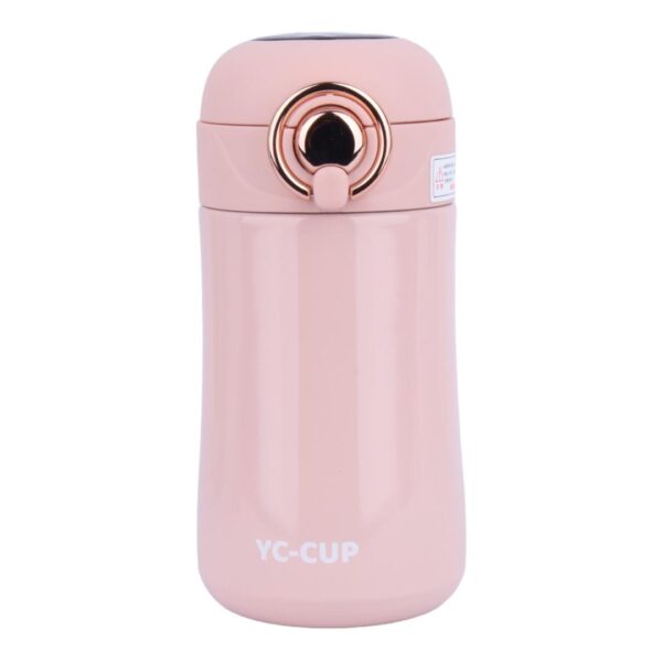 تراول ماگ قفل طلایی مدل YC-CUP رنگ صورتی نمای روبرو