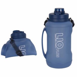 قمقمه ورزشی مدل تاشو رنگ سرمه ای نمای تاشده