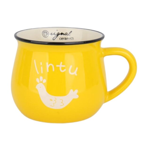 ماگ رجینال زرد با 4 طرح طرح مرغ