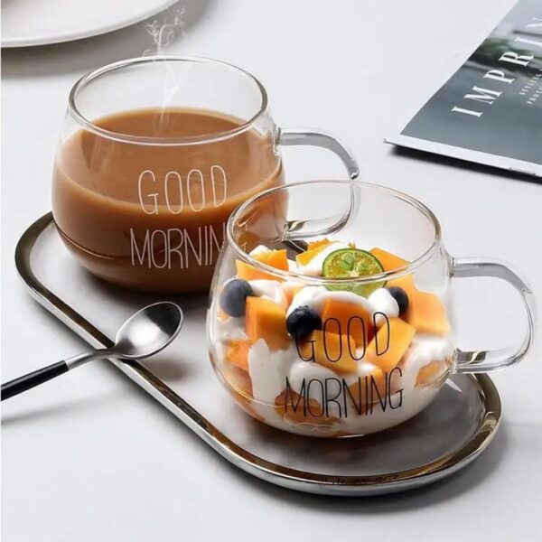 ماگ پیرکس تپل طرح GOOD MORNING نمای واقعی