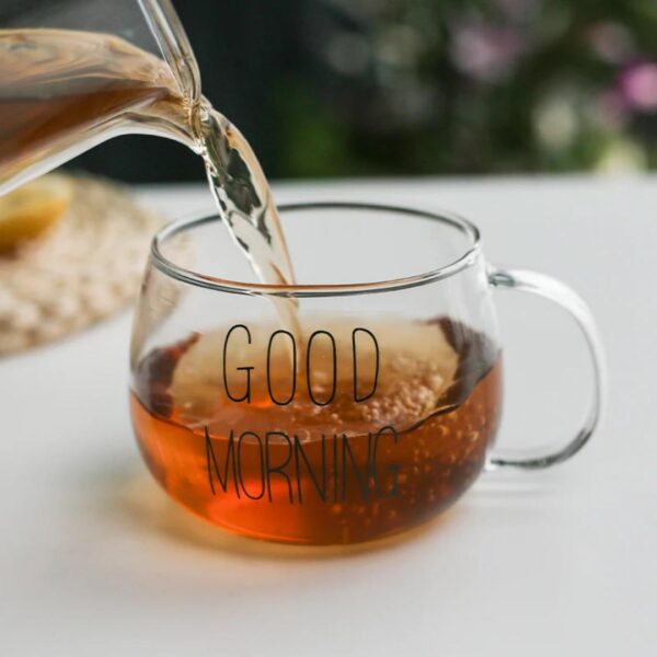 ماگ پیرکس تپل طرح GOOD MORNING با چایی