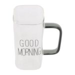 لیوان دسته دار پیرکس good morning دسته مشکی نمای داخلی