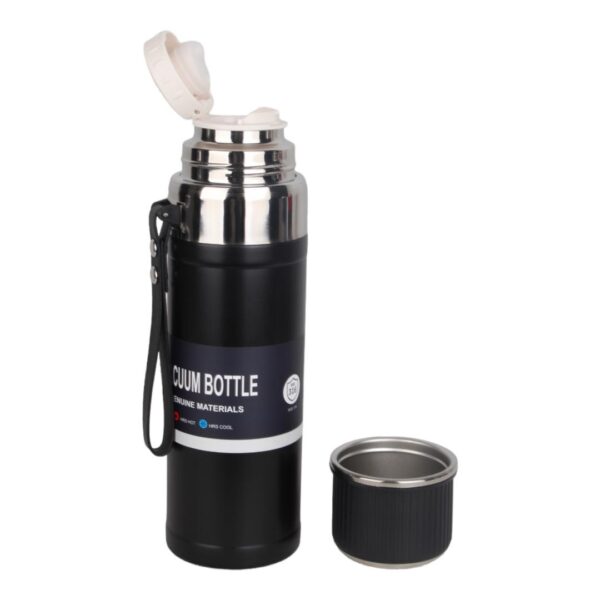 فلاسک مدل vacuum bottle -نمای جلو در بازشده -مشکی