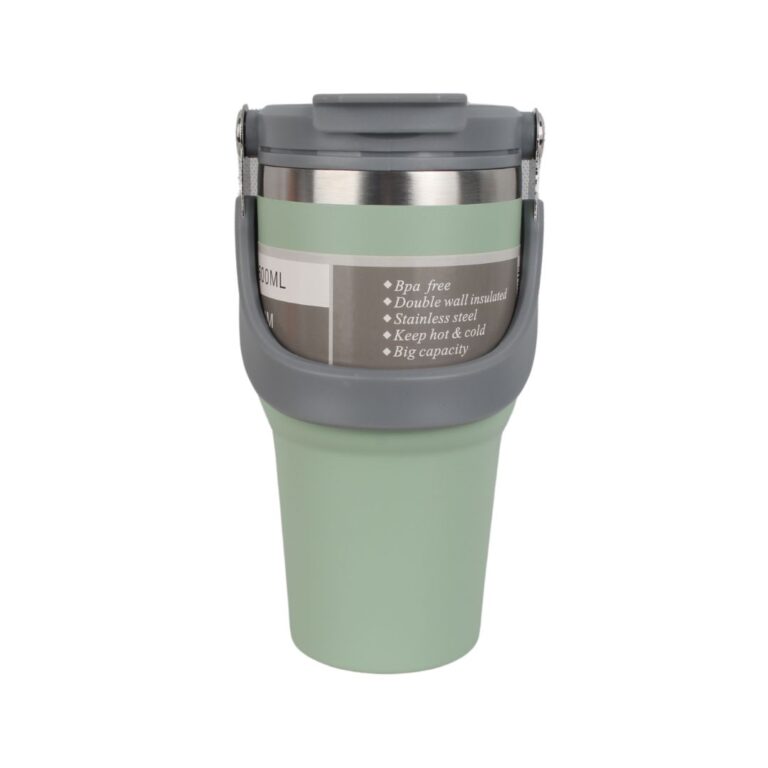 تراول ماگ طرح استنلی 600ml سبز پسته ای نمای رو به رو