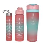قمقمه سه قلو جدید مدل Tumbler آبرنگی گلبهی-آبی کم رنگ