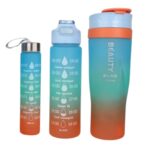 قمقمه سه قلو جدید مدل Tumbler آبرنگی نارنجی-آبی