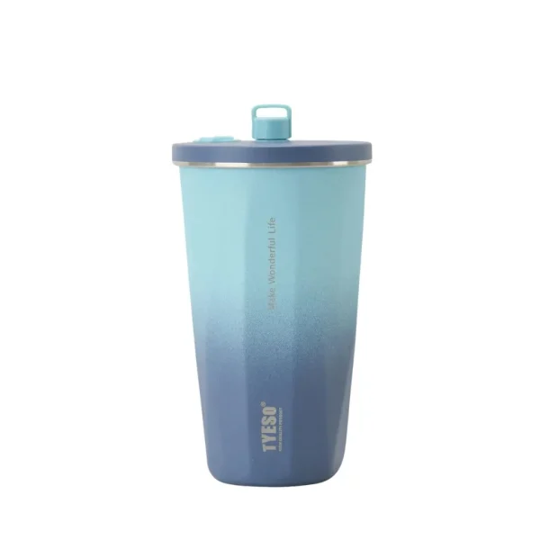 تراول ماگ تایسو مدل نی دار طرح آمبره 600ml نمای رو به رو رنگ آبی