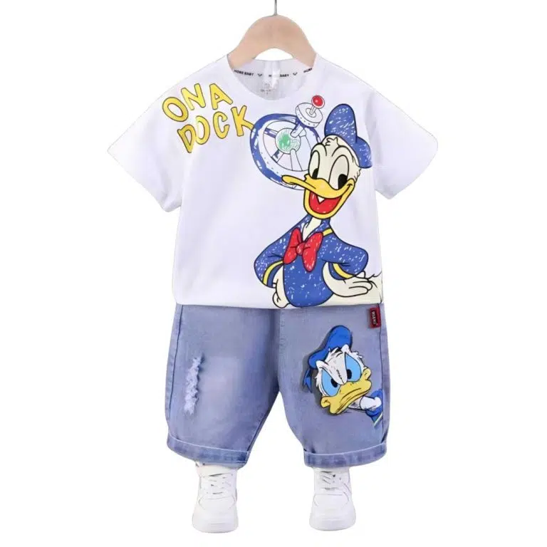 ست تیشرت شلوارک پسرانه طرح دانلد داک سفید