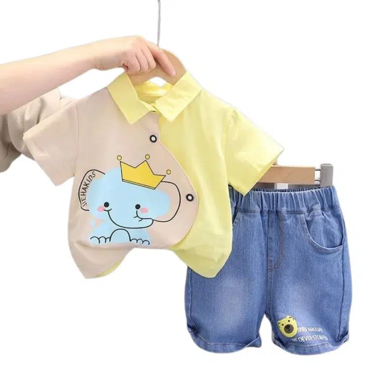 ست شومیز و شلوارک پسرانه طرح فیلی زرد