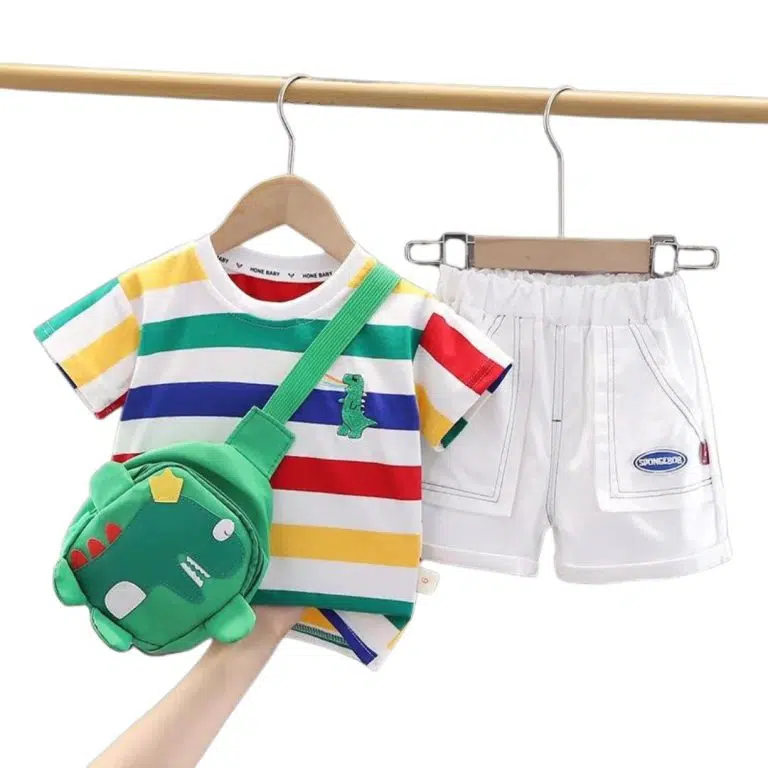 ست سه تکه پسرانه تیشرت شورت و کیف دراگون سبز