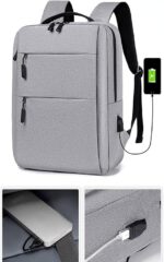 کوله پشتی لپ تاپ مدل دو زیپ خاکستری USB دار