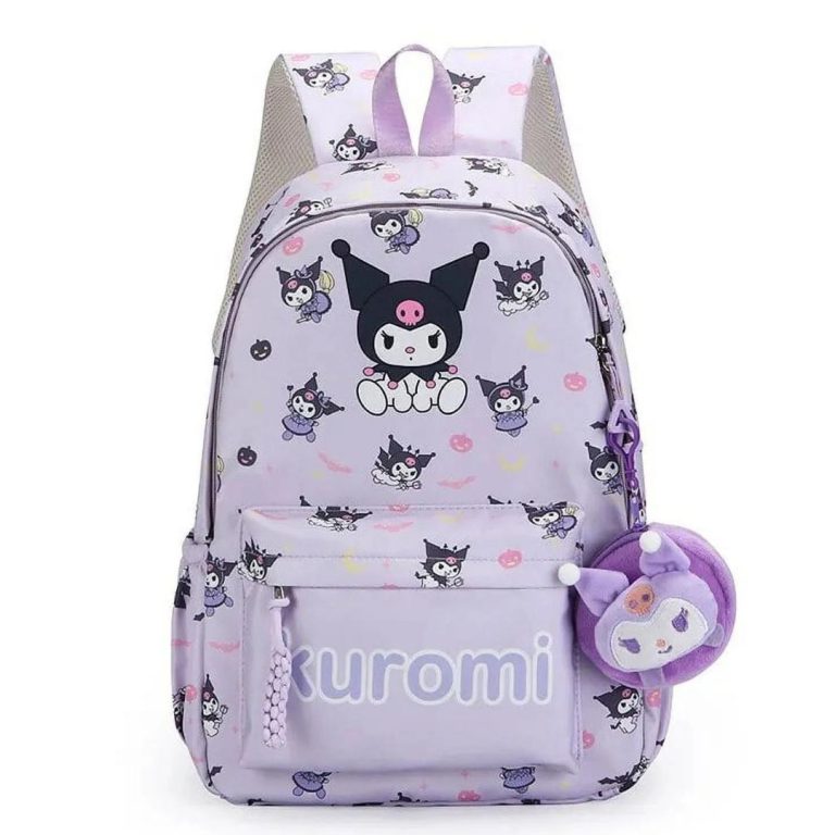کوله پشتی طرحدار kuromi بند بافت رنگ یاسی