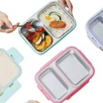 ظرف غذای استیل مستطیلی دو محفظه ای نمای بالا