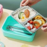 ظرف غذای استیل مستطیلی دو محفظه ای نمای داخلی