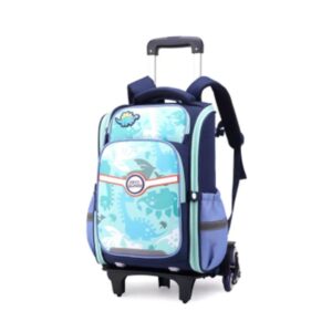 کیف مدرسه چرخدار طرح دایناسور رنگ آبی آسمانی