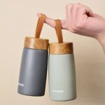 مینی فلاسک در چوبی مدل HELLO DESIGN سبز و طوسی
