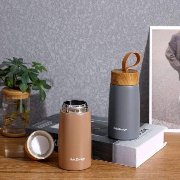 مینی فلاسک در چوبی مدل HELLO DESIGN طوسی و قهوه ای