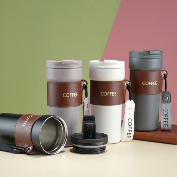 تراول ماگ دور چرمی مدل COFFEE چهار رنگ
