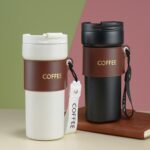 تراول ماگ دور چرمی مدل COFFEE مشکی و سفید