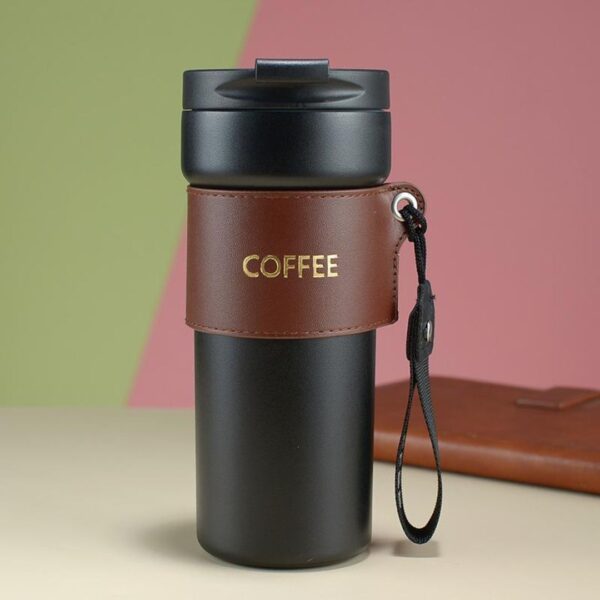 تراول ماگ دور چرمی مدل COFFEE مشکی