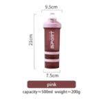 شیکر بدنسازی سه تکه طرح sport گنجایش 500ml آلبالویی