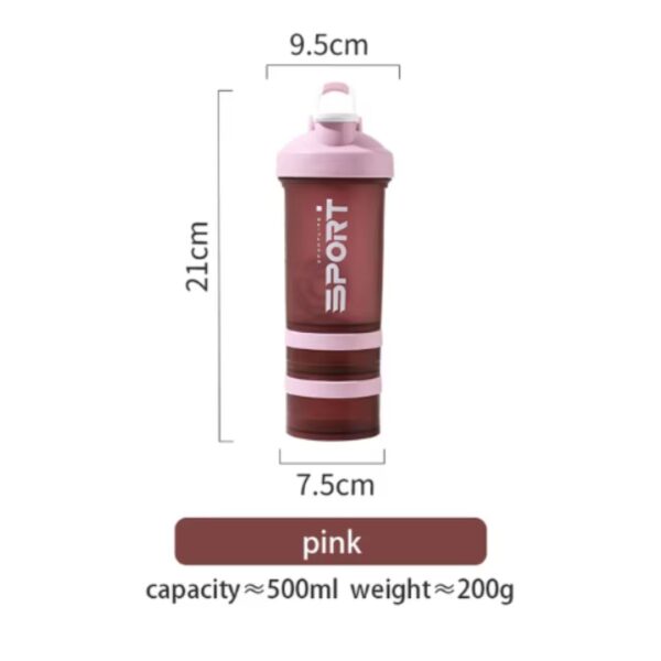 شیکر بدنسازی سه تکه طرح sport گنجایش 500ml آلبالویی