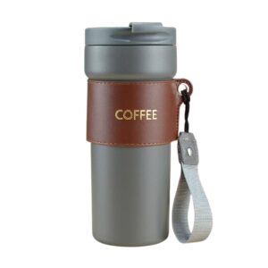 تراول ماگ دور چرمی مدل COFFEE طوسی