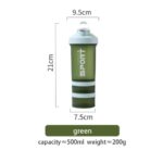 شیکر بدنسازی سه تکه طرح sport گنجایش 500ml سبز