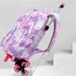 کیف مدرسه چرخدار سه تکه طرح بنفش آبرنگی مدل HAPPY نمای کنار