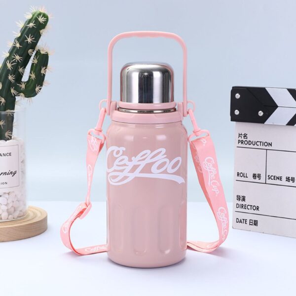 فلاسک مدل Coffee cup طرح کوکا کولا صورتی نمای رو به رو