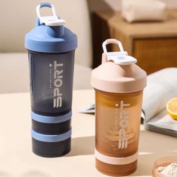 شیکر بدنسازی سه تکه طرح sport گنجایش 500ml نارنجی و آبی