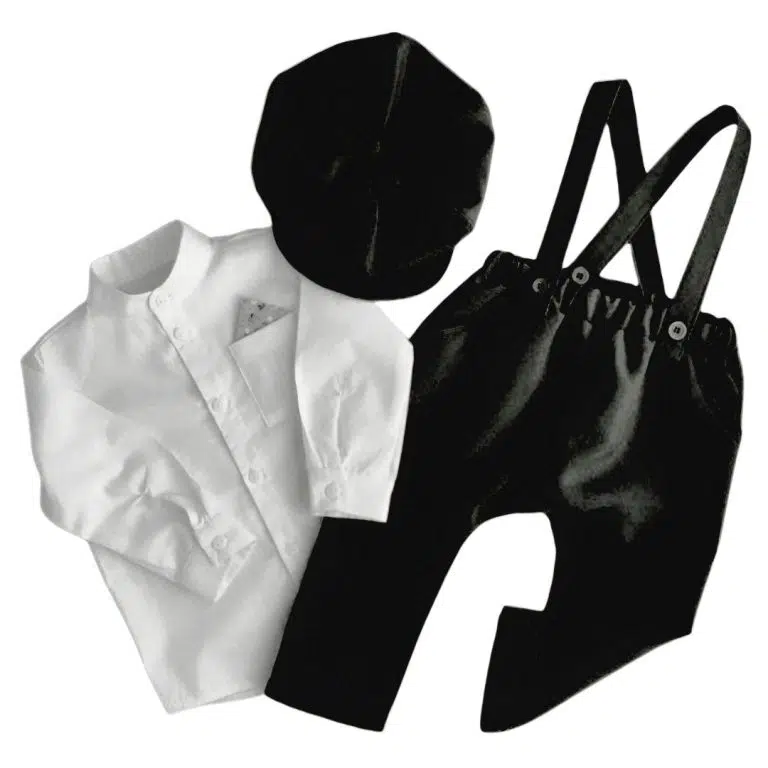 ست چهار تکه پسرانه پیراهن کلاه شلوارک ساسپندرز مدل وینتیج نمای رو به رو