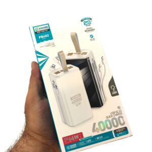 پاوربانک 40000 واقعی سوپر فست شارژ چراغ دار نمای رو به رو