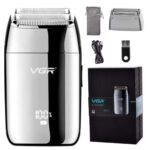 ماشین اصلاح صورت وی جی آر V-399 رنگ نقره ای نمای لوازم جانبی