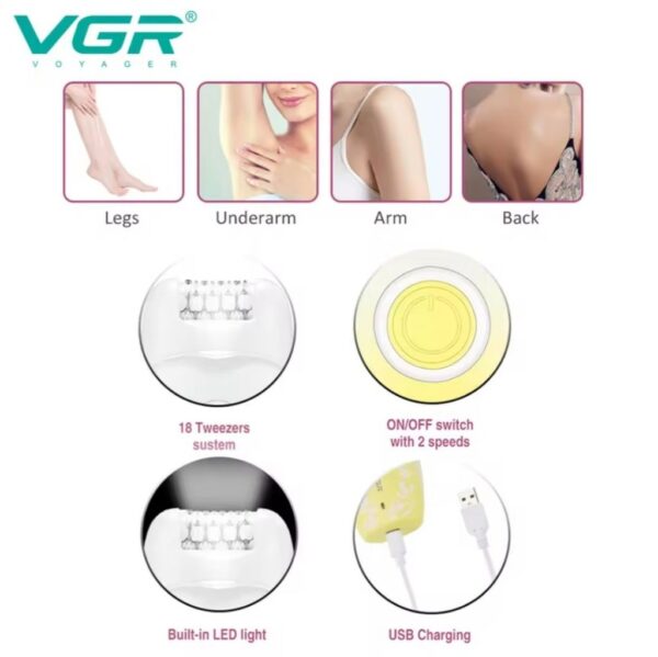 اپیلاتور حرفه ای وی جی آر مدل V-738 نمای نزدیک