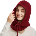 شال و کلاه متصل به هم بافت رنگ زرشکی