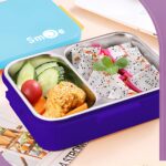 ظرف غذا استیل دو محفظه ای + چاپستیک نمای بالا