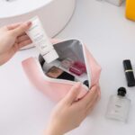 کیف آرایشی چرم رنگی صورتی نمای بالا