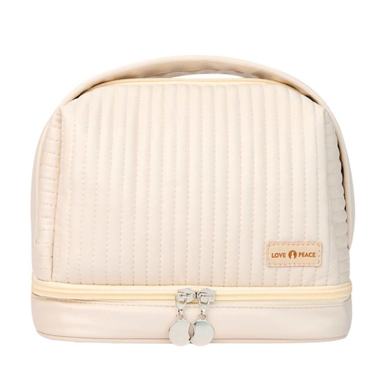 کیف آرایشی نیم دایره چرم کرم کیف آرایشی نیم دایره چرم کرم