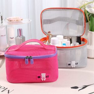 کیف لوازم آرایشی دسته دار طوسی و سرخابی