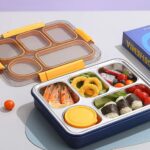 ظرف غذا استیل چهار محفظه ای+ سس خوری نمای بالا