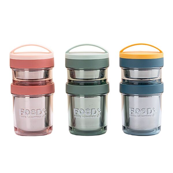 ظرف غذا فلزی دو طبقه طرح food گنجایش 600ml نمای رو به رو