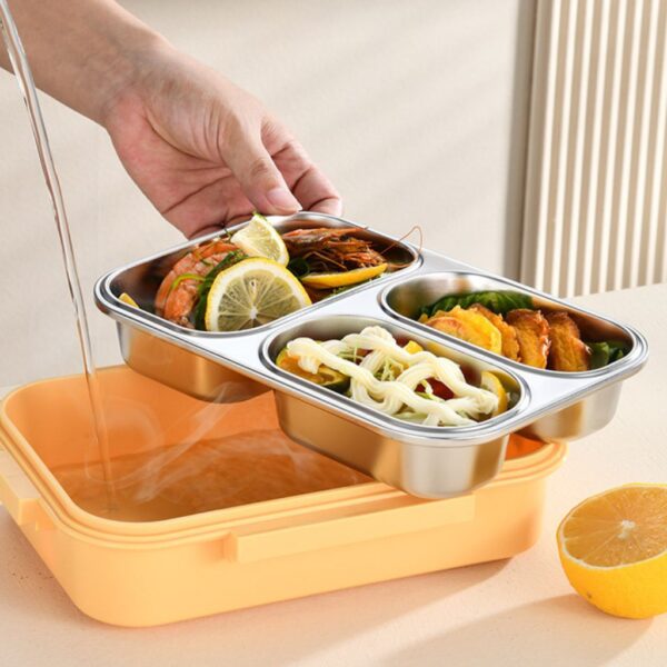 ظرف غذا فلزی مدل سه محفظه ای 7000 گنجایش 800ml نمای رو به رو