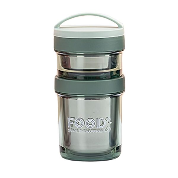 ظرف غذا استیل دو طبقه طرح food گنجایش 600ml نمای رو به رو