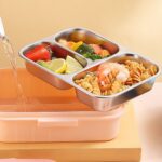 ظرف غذا استیل مینیمال مدل سه محفظه ای نمای رو به رو