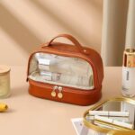 کیف لوازم آرایشی نیم دایره ای آجری